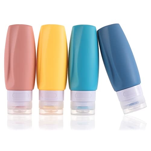 Silicone Travel Size Bottles,BPA Free,4 Pack 3 oz Leak Proof Refillable Portable Squeeze Empty Accessories Travel Bottles Containers for Toiletries Liquid Cosmetic Lotion Shampoo Conditioner