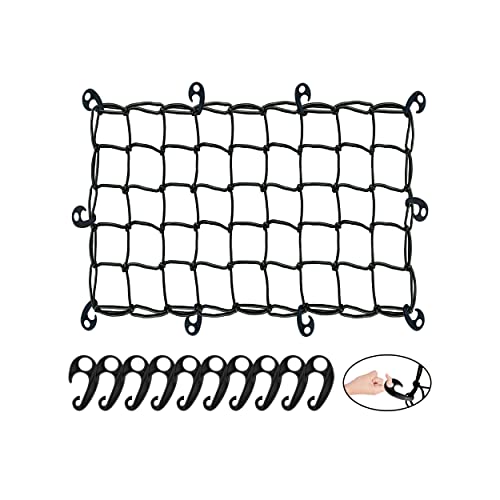 Mockins 20"X36" Heavy Duty Cargo Net for Pickup Truck Bed, SUV, Car - Stretches to 40"X84" | Adjustable Bungee Cargo Net for SUV |6mm Thick Truck Bed Net + 10 Hooks| Truck Bed Cargo Net Cargo Netting