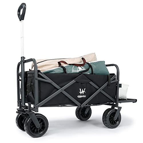 WHITSUNDAY Collapsible Folding Garden Outdoor Park Utility Wagon Picnic Camping Cart with 8 Bearing Fat Wheel and Brake (Standard Size(Plus+) 8" Wheels with Tailgate (Black)