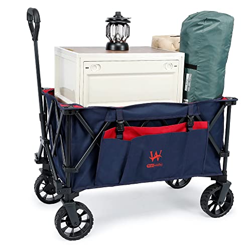 WHITSUNDAY Moko Compact Collapsible Folding Garden Outdoor Park Utility Wagon Picnic Camping Cart with Bearing and Brake (Dark Blue)