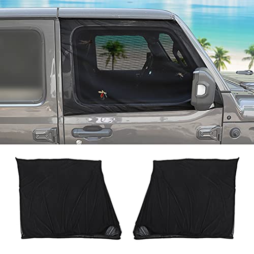 Hoolcar Front Window Sun Shade Breathable Mesh Side Window Screens Cover for Camping/ Pets, UV Protection Sunshade for 1997-2022 Jeep Wrangler TJ JK JL & Gladiator JT, Black, 2PCs