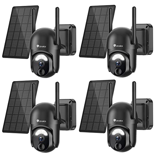 Ctronics 2K 3MP Solar Security Camera Wireless Outdoor 4PCS, 360View Pan Tilt Rechargeable Battery Powered WiFi Surveillance Camera with FHD Color Night Vision, AI/PIR Detection, Two-Way Audio, IP66