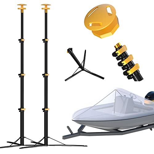 Boat Cover Support Poles Stand 2Pcs System Stable Base Height Adjustable Aluminum Boat Pontoon Cover Poles Post Marine Grade Aluminum Bimini Boat Tarps Winterization Cover Stand