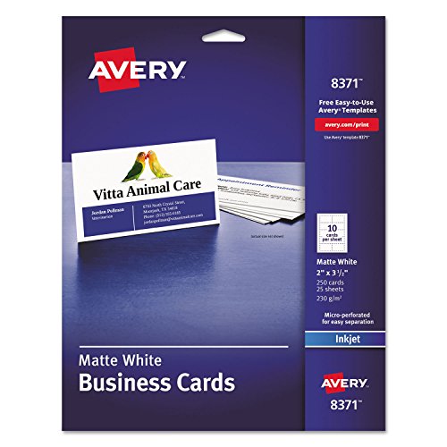 Avery 8371 Business Cards, Inkjet, 2-Inch X3-1/2-Inch, 250/Pk, White
