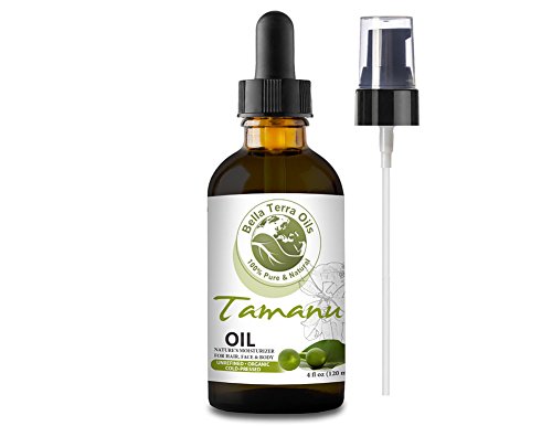 Bella Terra Oils Tamanu Oil (Foraha). 4oz. 100% Pure. Cold-pressed. Unrefined. Organic. Chemical-free. Soothes Dry Skin. Natural Moisturizer for Hair, Skin, Nails. Green Color