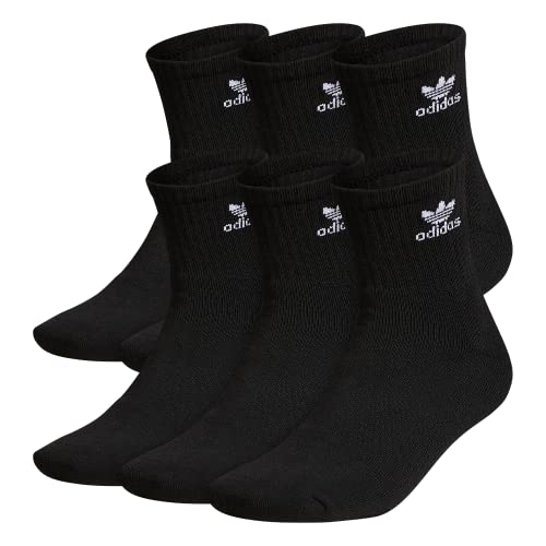 adidas Originals Trefoil Quarter Socks (6-Pair), Black, Large