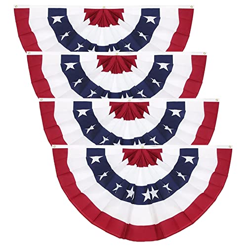 3 x 6 Ft American Pleated Fan Flag, USA Patriotic Half Fan Bunting Flag, Decoration Flags (Set of 4)