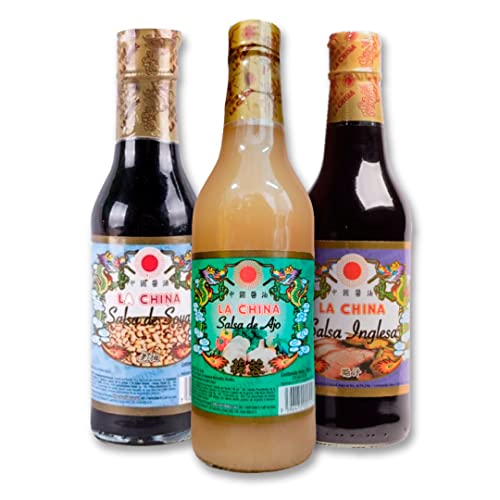 La China Salsa Inglesa, Soya y de Ajo  300ml cada una, Importada de Maracaibo, Venezuela / La Maracucha / La China Worcestershire, Soy and Garlic Sauce 10.14 Fl Oz each (3 Units, 300ml each)