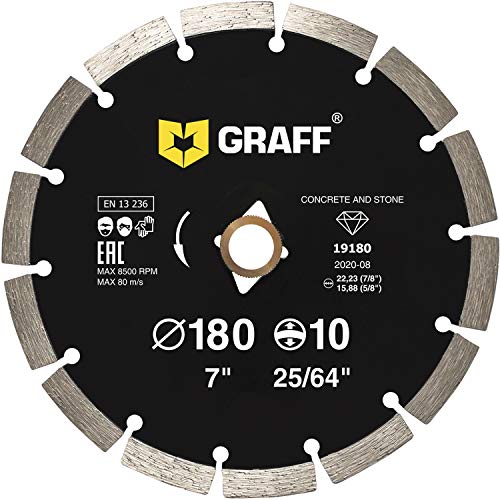 GRAFF Diamond Blade for Angle Grinder - Diamond Cutting Wheel for Cutting Stone, Marble, Granite, Brick, Masonry, Paving Flag, Concrete - Diamond Saw Blades Segment Height 0.394 (10 mm) - 7 inches