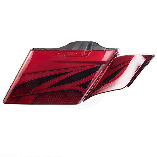 Hard Candy Hot Rod Red Flake 4.5 inch Stretched Saddlebags Ravager Series Airbrushed Extended Side Covers Fit for 2018 Harley Touring Street Glide Special Road Glide Road King Electra