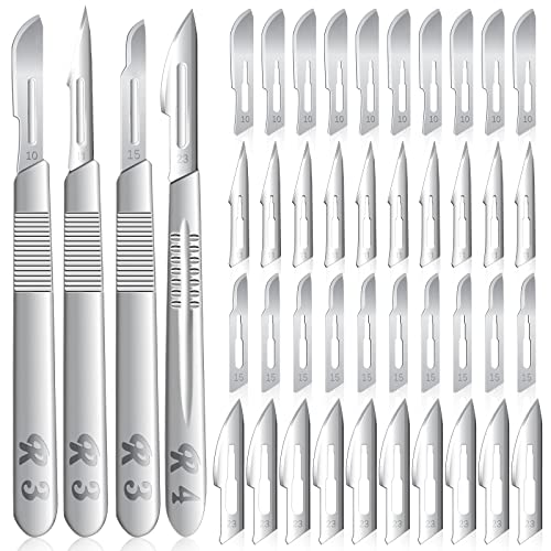 80 PCS Scalpel Blades #10#11#15#23 Scalpels Surgical Sterile Blades with 4PCS Handle & Storage Box,Individually Wrapped High Carbon Steel Blades for Callus Removal,Sculpting, Cutting,Crafts & More