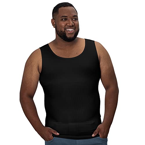 QORE LOGIQ Gynecomastia Black Compression Shirts for Men, Tank Top Body Shaper, Fajas para Hombres, Mens Slimming Undershirt Belly Shirt Sleeveless XL