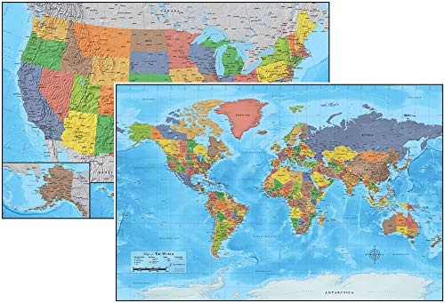 Laminated United States USA And World Map Poster. 24X36 Detailed 3d Durable Up to Date. Great for Classroom, Teacher, Student, Home, Business, History. US Maps Wall Poster Chart.