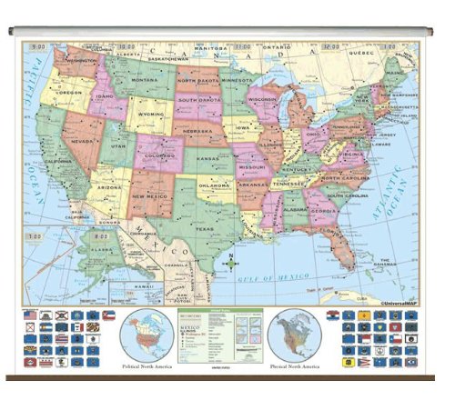 US Essential Classroom Wall Map on Roller