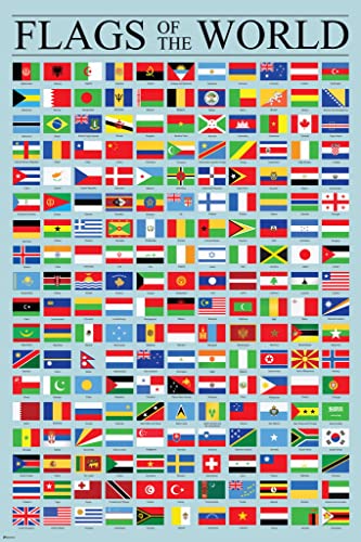 Flags of the World Classroom Poster Reference Chart Country Symbol Educational Teacher Learning Homeschool Display Supplies Teaching Aide Cool Wall Decor Art Print Poster 12x18