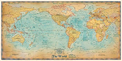 True North Publishing Beautiful Classic Atlas Style Wall Map of the World - Large 79W*40Hinch - Laminated