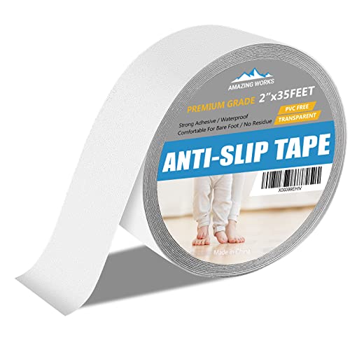 Amazing Works Anti Slip Tape Transparent - Waterproof No Residue 2 Inch x 35 Feet Grip Tape for Stairs, Non Skid Tape for Bathtubs, Pool Steps, Boats, Comfortable for Bare feet