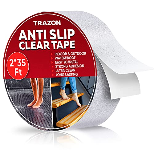 Grip Tape - Heavy Duty Anti Slip Tape Clear Waterproof Outdoor/Indoor 2In*35Ft, Non Slip Roll/Stickers Easy to Cut Waterproof Outdoor/Indoor for Bathtub, Shover Floor, Pool, Stairs Safety Non Skid