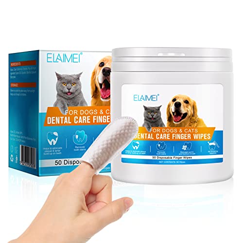 Dog Teeth Cleaning Wipes - Pet Dental Finger Wipes for Dogs, Pet Oral Cleansing Teeth Wipes for Dogs & Cats Tooth and Gums, Reduces Plaque, Freshens Breath and Pets Oral & Dental Care Wipes - 50 pc