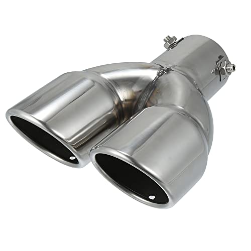 X AUTOHAUX 60mm 2.36" Inlet Straight Universal Car Double Exhaust Tip Exhaust Tailpipe Stainless Steel Silver Tone Fit for 2.5" Pipe