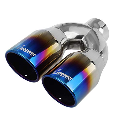 Upower 2.5 Inch Inlet 3.5 Inch Outlet Dual Exhaust Tips Tailpipe 2.5" to 3.5" 9.75" Length Stainless Steel Polished Vacuum Plating Blue 1.2mm Thickness Weld On Tail Pipe(Single Wall,Rolled Edge)