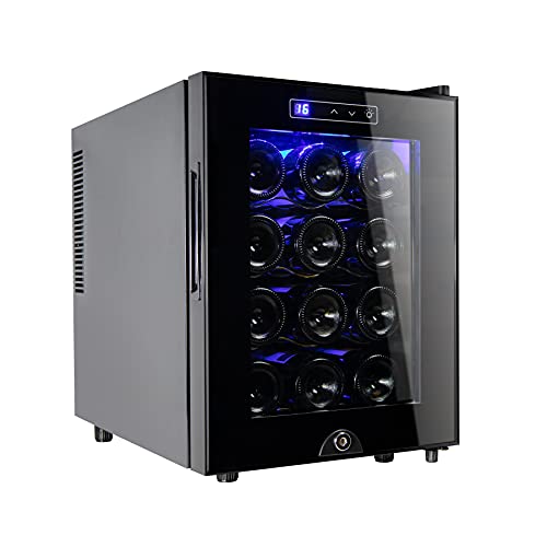 Miladred 12 Bottle Wine Cooler Refrigerator,Wine Fridge Freestanding with Lock & Digital Temperature Control Fridge Glass Door,Mini Wine Cabinet for Red, White, Champagne or Sparkling