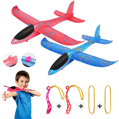 2 PCS Slingshot Planes 2 Flight Mode Glider Plane 2 Ways to Play Outdoor for Kids Good styrofoam Airplane as Gift.