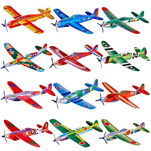 THE TWIDDLERS 8-Inch Foam Airplanes for Kids (48 Pack) WWII Assorted Gliders, Styrofoam Military Planes, Flying Planes Jet Packs, Aeroplanes Birthday Party Supplies, Goodie Bags Party Favors for Boys
