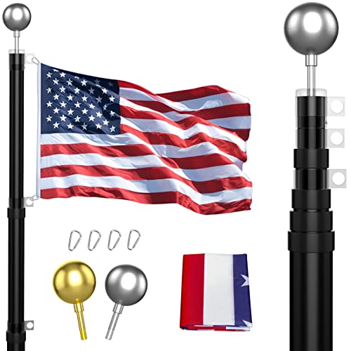 Panta 30FT Telescopic Flag Pole Kit, Extra Thick Heavy Duty Aluminum Telescoping Flagpole Fly 2 Flags, Outdoor Inground Large Flag Poles with 3x5 USA Flag for Residential, Yard or Commercial, Black