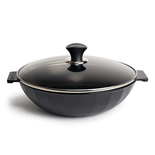 MOOSSE Premium Enameled Cast Iron Mini Wok Pan with Lid for Induction Cooktop, Stove, No Seasoning Required, 10.4 (26 cm)