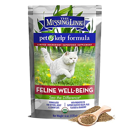 Pet Kelp Feline Well-Being Powder Formula, Organic & Limited Ingredient Superfood Supplement, Kelp, Flaxseed, Cranberry & Probiotics for Digestive & Overall Health for Kitten, Adult & Senior Cats, 6oz