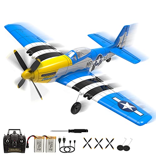 P51D RC Plane 4CH 2.4GHz RTF Remote Control Airplane P-51 Mustang Fighter Glider Aircraft Ready to Fly Radio Controlled Drone Hobby Plane with 6-Gyro Xpilot Stabilization System for Beginners Trainer