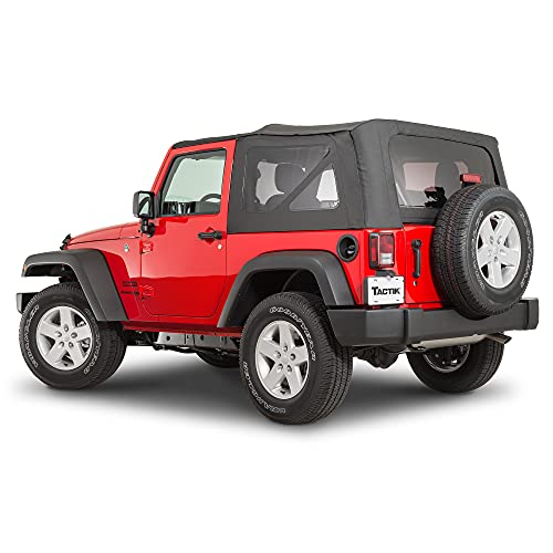 TACTIK Fabric Only Replacement Soft Top, Black Diamond - Fits Jeep Wrangler JK 2-Door - Custom-Fit Fabric Roof with Removable Side and Back Window (2007-2012 Wrangler JK 2-Door)