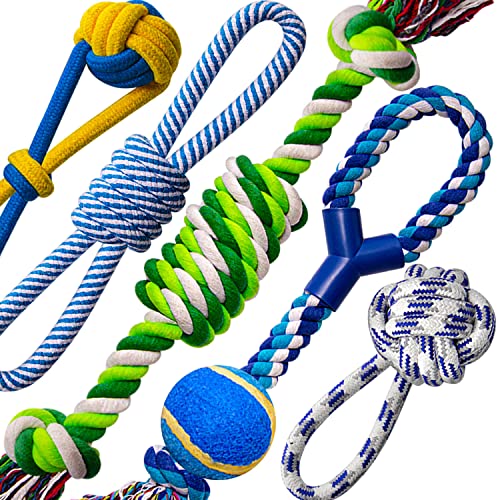 Tough Dog Toys for Aggressive Chewers Large Breed, Valued Durable Dog Chew Toys Pack for Medium Large Dogs, Interactive Large Dog Rope Toys, Tug of War Toys for Dogs, Heavy Duty Dental Teething Toys