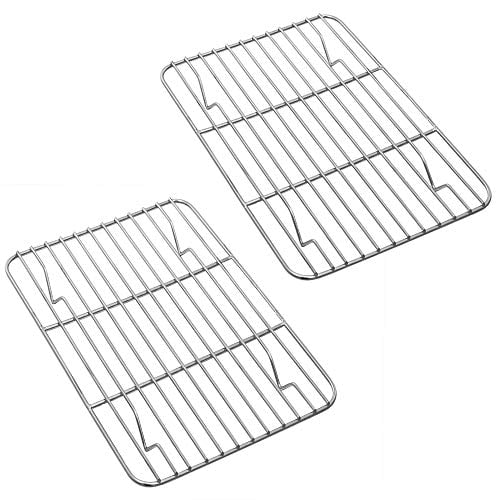 P&P CHEF Baking Rack Pack of 2, Stainless Cooling Rack for Cooking Baking Roasting Grilling Drying, Rectangle 8.6'' x 6.2'' x0.6'', Fits Small Toaster Oven, Oven & Dishwasher Safe