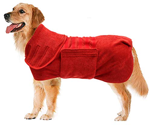 Geyecete Dog Drying Coat -Dry Fast Dog Bag - Dog Bathrobe Towel - Microfibre Fast Drying Super Absorbent Pet Dog Cat Bath Robe Towel,Luxuriously Soft-Red-XXL