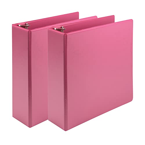 Samsill Earths Choice, Durable Fashion Color 3 Ring View Binder, 3 Inch Round Ring, Up to 25% Plant Based Plastic, Eco-Friendly, USDA Certified Biobased, Pink Berry, Value 2 Pack (U86876)