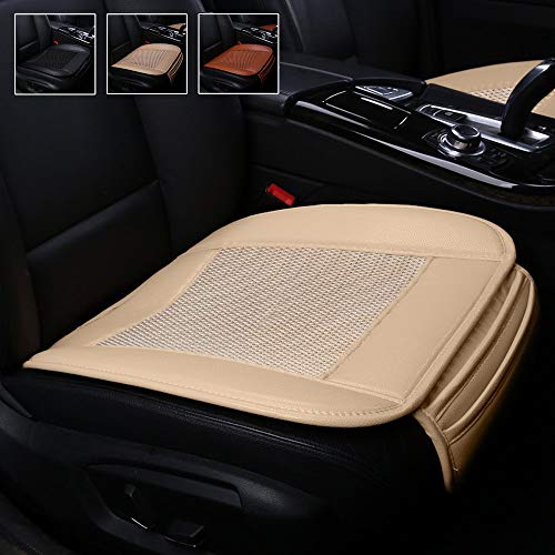 Suninbox Car Seat Covers,Ice Silk Car Seat Cushion Pad Mat[carbonized Leather] Ventilated Breathable Comfortable Interior Seat Covers,Cooling Bottom Seat Cover for Car [Beige Front Seat]