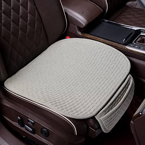 Bamboolady Linen Seat Cover for Car, Bottom Seat Covers for Cars,Trucks,Universal Car Seat Pad Cushion Breathable,Ventilated,Cooling[Gray Front Seat Only]