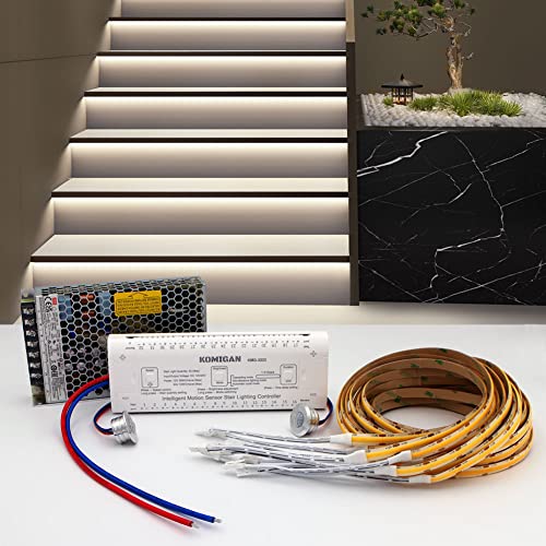 KOMIGAN Intelligent Motion Sensor LED Stair Lighting Kit KMG-3233, 40 Inch (100 cm) Long Cuttable LED Strip Light for Indoor LED Stair Lights LED Step Lights (20 Stairs, Cool White 6000K)