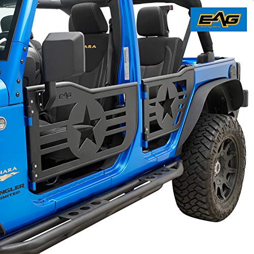 EAG Military Star Tubular 4 Door with Side View Mirror Fit for 07-18 Wrangler JK 4 Door Only