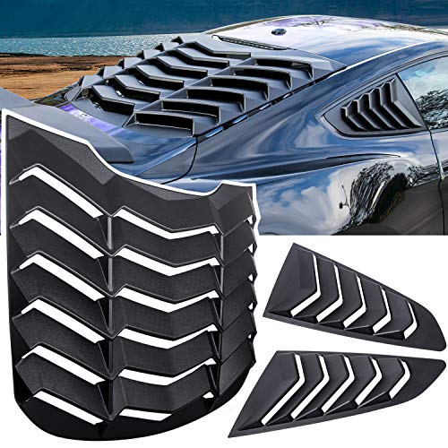 E-cowlboy Rear+Side Window Louvers for Ford Mustang 2015 2016 2017 2018 2019 2020 2021 Windshield Sun Shade Cover Vent GT Lambo Style Custom Fit All Weather ABS (Matte Black)