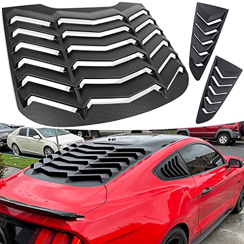 Bonbo Rear+Side Window Louver Fits for Ford Mustang 2015 2016 2017 2018 2019 2020 2021 in GT Lambo Style Custom Fit Windshield Sun Shade Cover ABS (Matte Black)