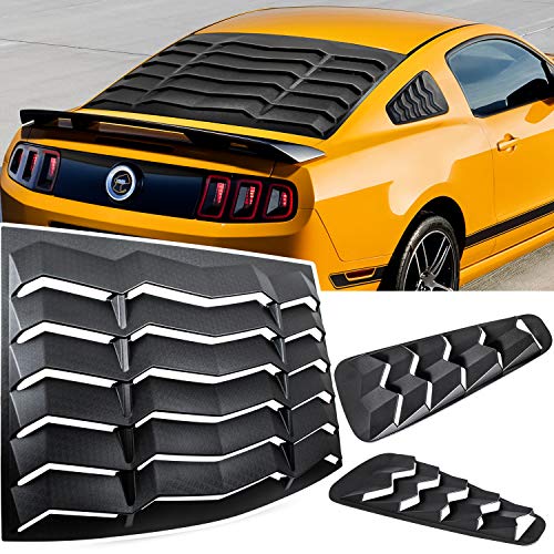 E-cowlboy Rear+Side Window Louvers for Ford Mustang 2005 2006 2007 2008 2009 2010 2011 2012 2013 2014 Windshield Sun Shade Cover Vent GT Lambo Style Custom Fit All Weather ABS (Matte Black)