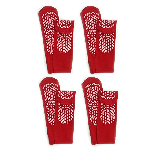 "Secure Step" Double-Sided Tread Non Slip Safety Socks, 4 Pair (3X-Large, Red)