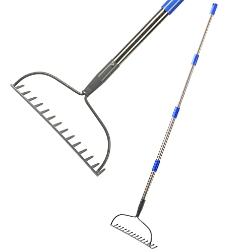 Bow Rake , 6FT Heavy Duty Stainless Steel Gardening Rake, Suitable for Leveling Sand Soil Gravel or Collecting Leaves or Other Debris