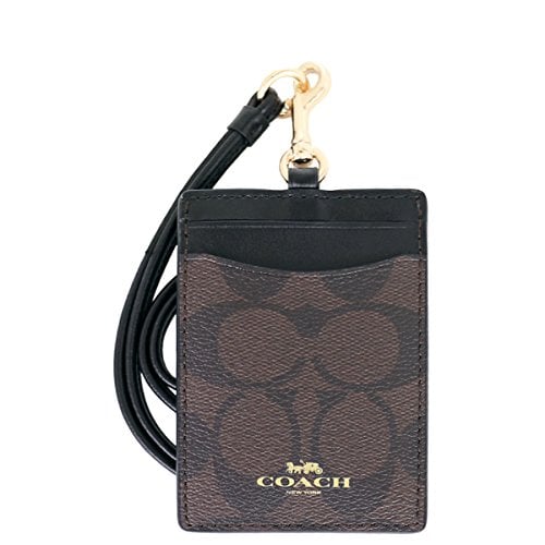 COACH Women's Outlet Card Case Embossed Pattern Lanyard Id Identification Cases, One Size, Brown/Black