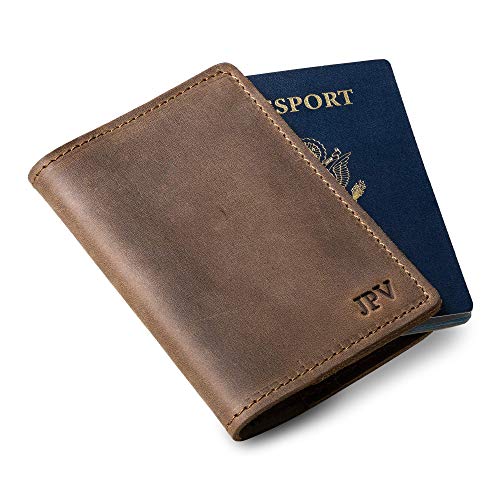 PEGAI Personalized Passport Cover 100% Soft Touch Rustic Leather, Travel Document Holder Organizer Case, Slim and Lightweight Minimalist Design (Sand Brown)