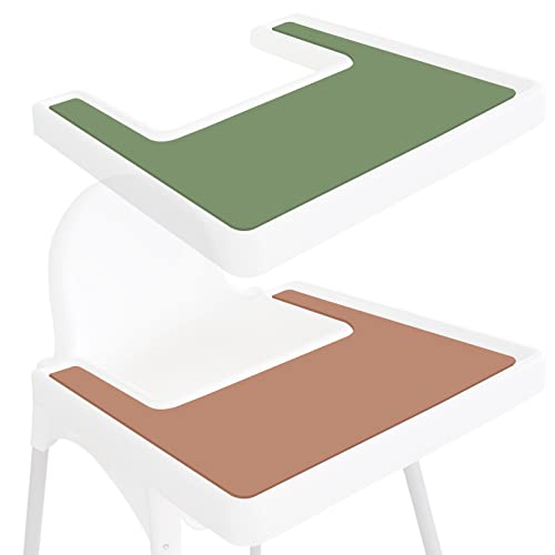 (2-Pack) Food-Grade Silicone Baby High Chair Tray Placemats (Red and Green) - 14.96 x 1.69 x 0.35 Non-Slip Silicone Place Mats - Easy to Clean and Dishwasher Safe Silicone Placemats