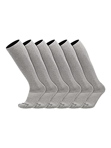 TCK Over the Calf Work Socks 6 Pair Moisture Wicking for Men and Women (Grey, Large)